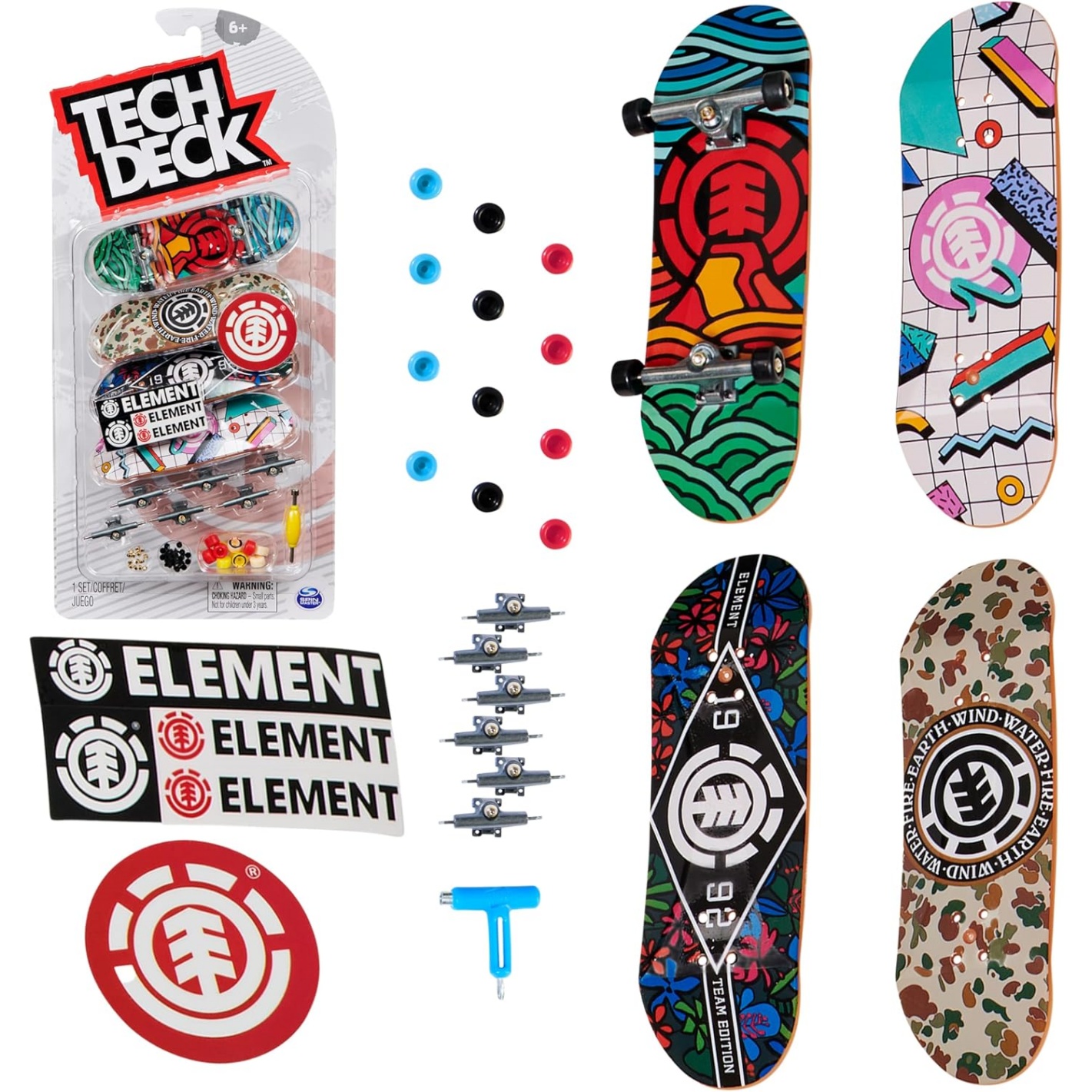 Tech Deck, Ultra Dlx Fingerboard 4-Pack, Element Skateboards, Collectible And Customizable Mini Skateboards, Kids Toy For Ages 6 And Up