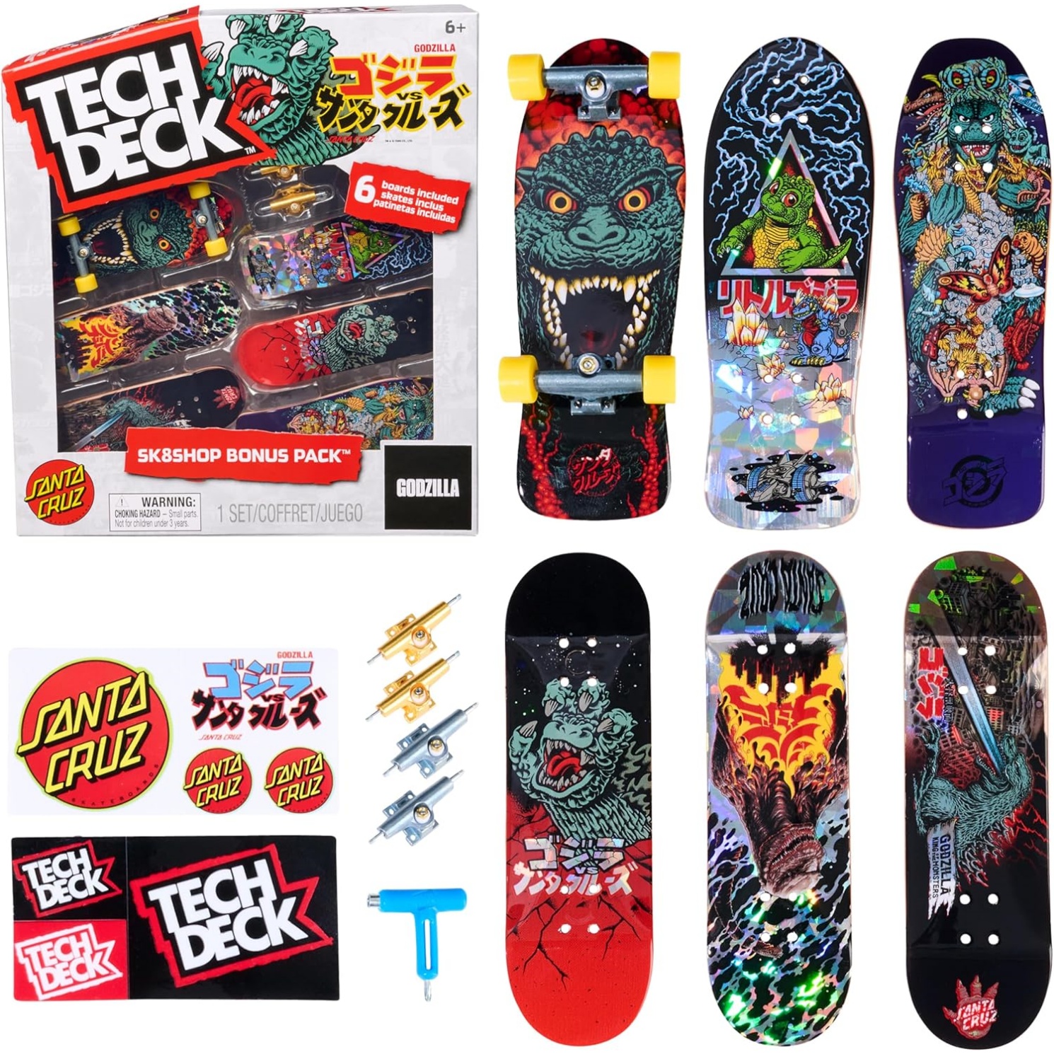 Tech Deck, Godzilla Sk8Shop Fingerboard Bonus Pack, Collectible And Customizable Mini Skateboards, Kids Toys For Ages 6 And Up